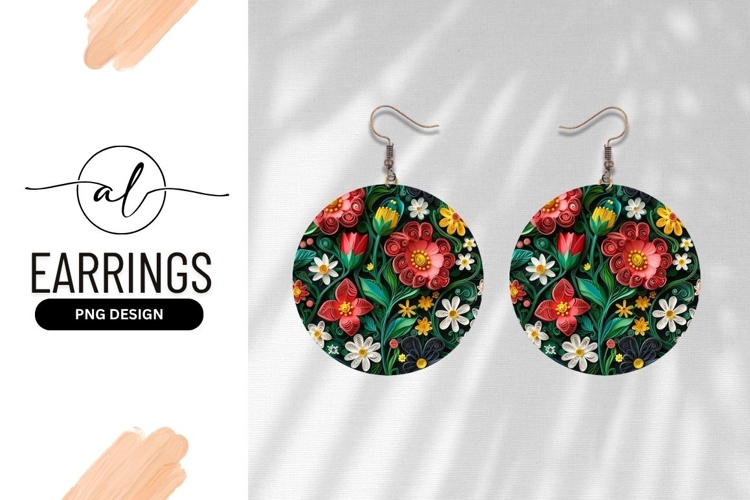 Paper Quilled Floral Arrangement Round Earring Png