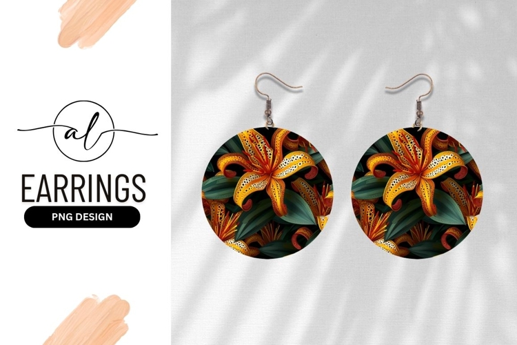 Abstract Orange Lily Floral Round Earring Png
