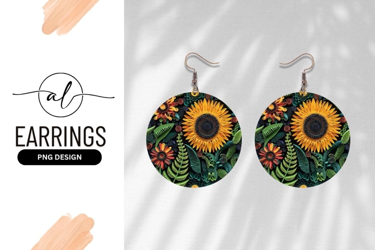 Quilled Flowers And Leaves Round Earring Png