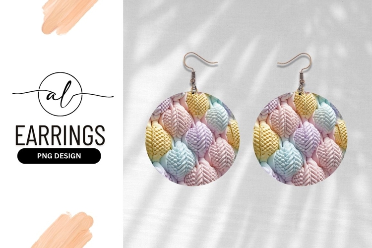 Pastel Knitted Texture Round Earring Png