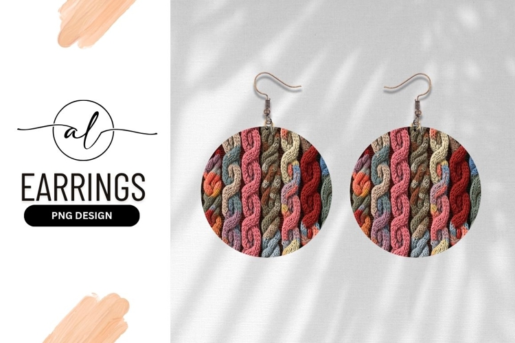 Colorful Knitted Cable Pattern Round Earring Png