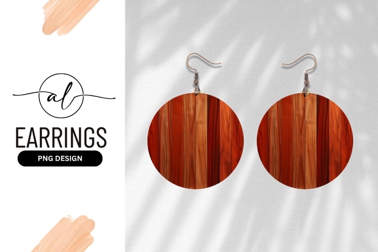 Round Earring Png With Wood Texture
