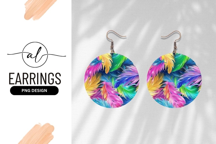 Colorful tropical leaf round earring png design
