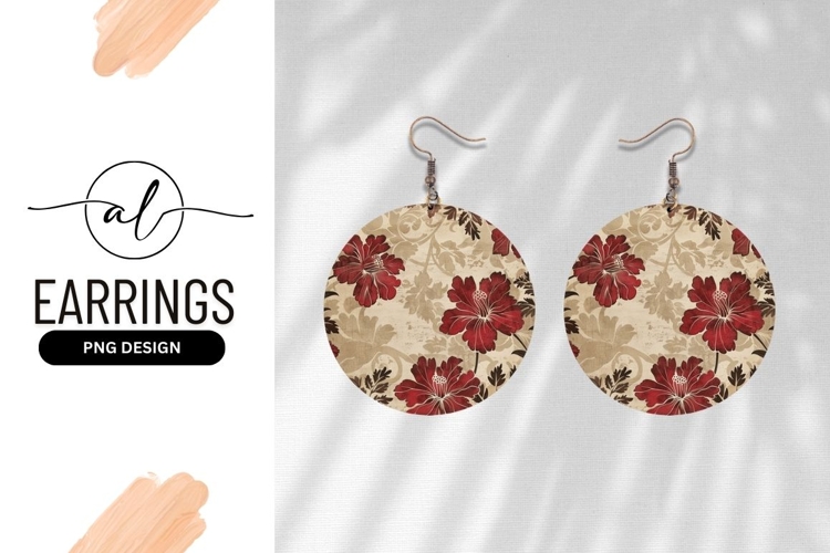 Round earring png design with floral pattern