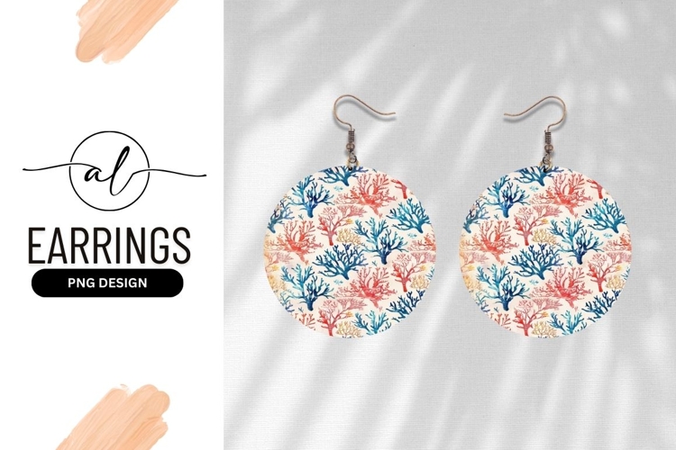Round earring png design with coral pattern