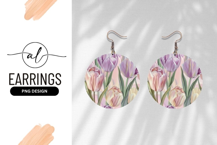 Round earring png design with tulips