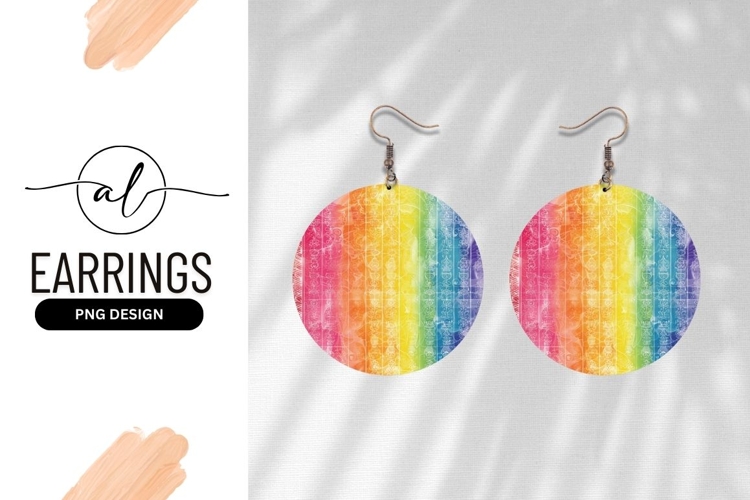 Round earring png design with rainbow pattern
