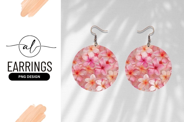 Pink floral round earring png design