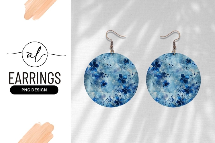 Blue floral round earring png design