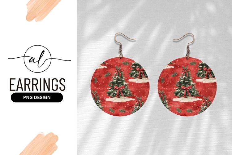 Christmas tree round earring png design