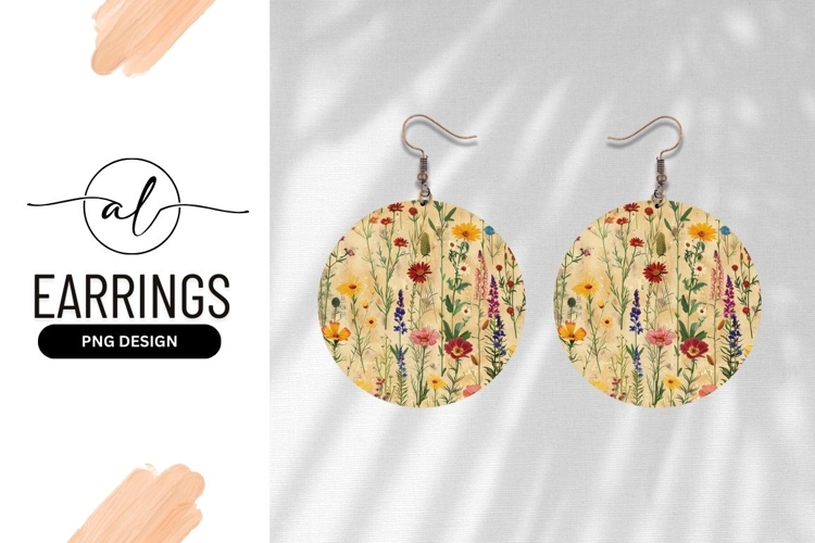 Round earring png design with floral pattern