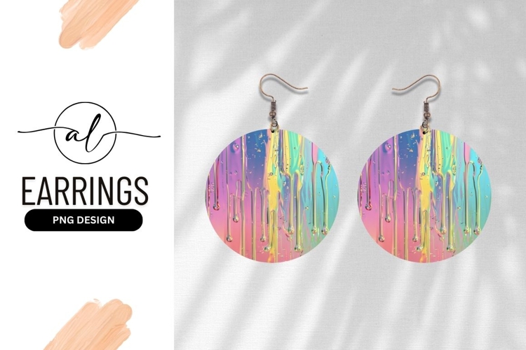 Round earring png design with abstract dripping colors