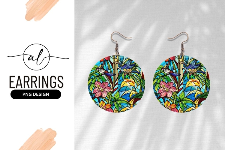 Tropical Birds And Flowers Stained Glass Design