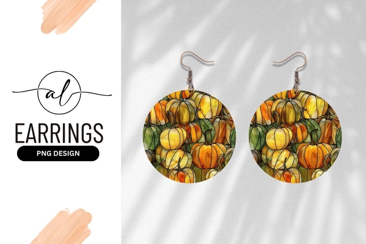 Stained glass pumpkin round earring design