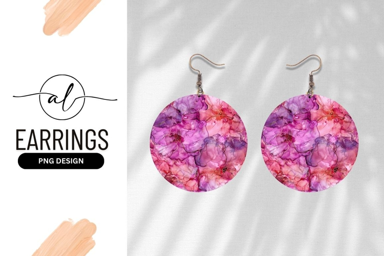 Round earring design with floral alcohol ink pattern