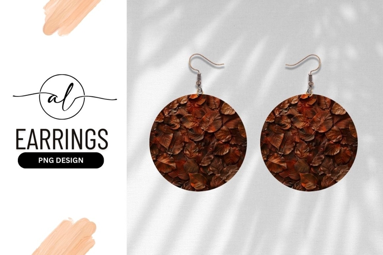 Round earring png design with brown leaves
