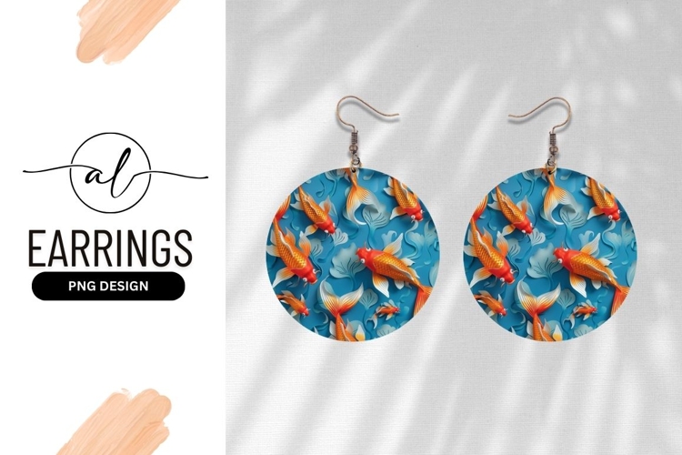 Vibrant Koi Fish Round Earring Png Design