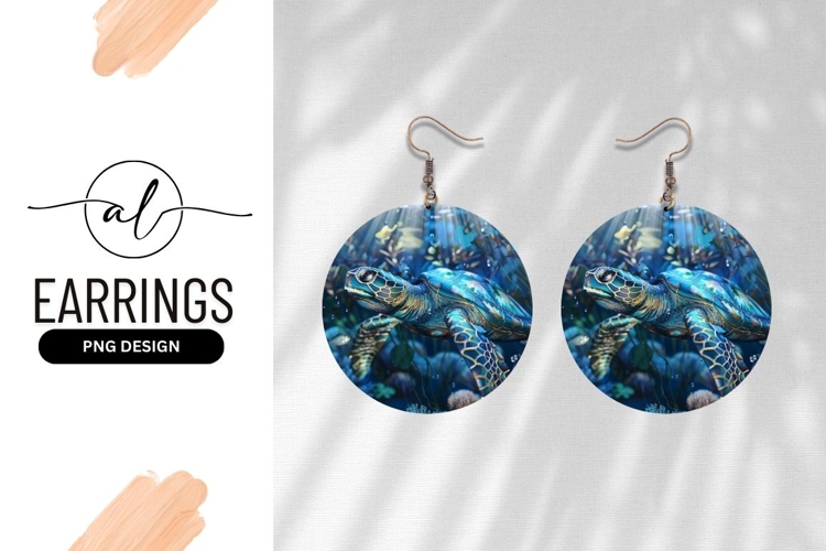 Blue Sea Turtle Round Earring Png Design