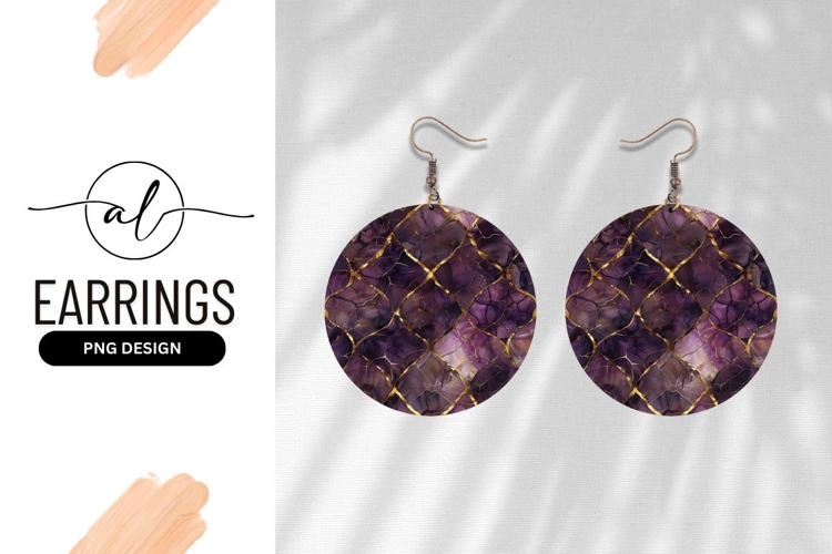 Elegant Round Earring Design with Purple and Gold Marble