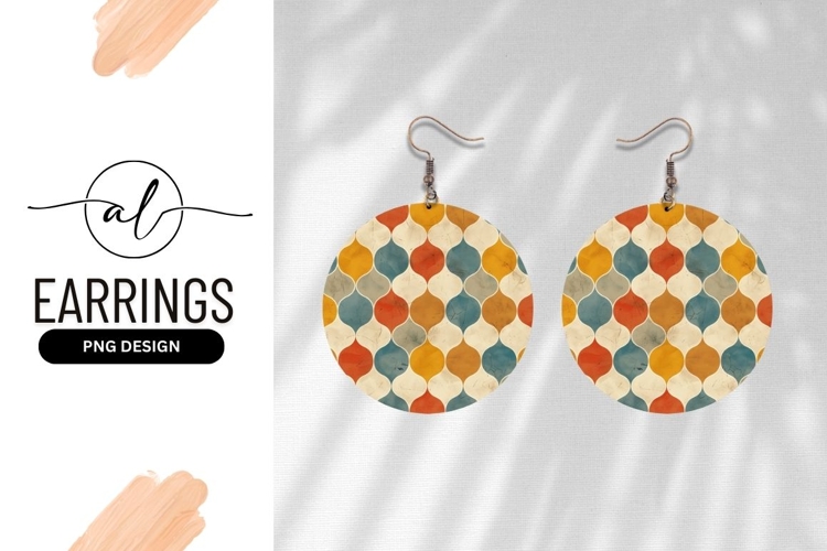 Vintage Pattern Round Earring Png Design