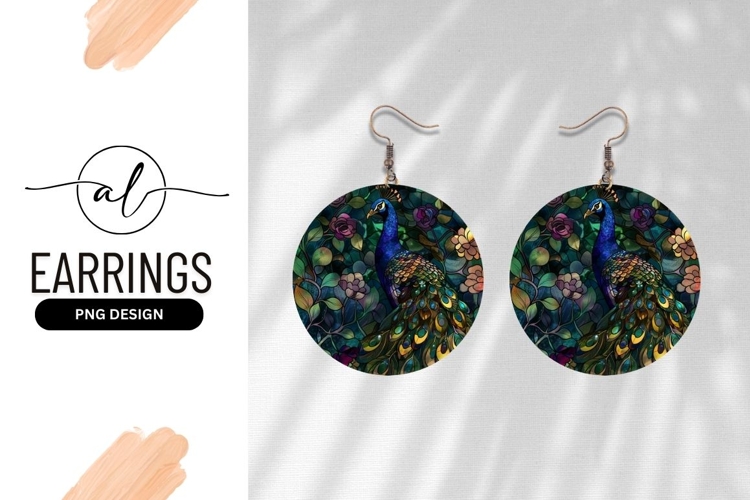 Stained Glass Peacock Round Earring Png Design