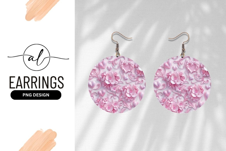 Pink Heart and Flower Round Earring Design