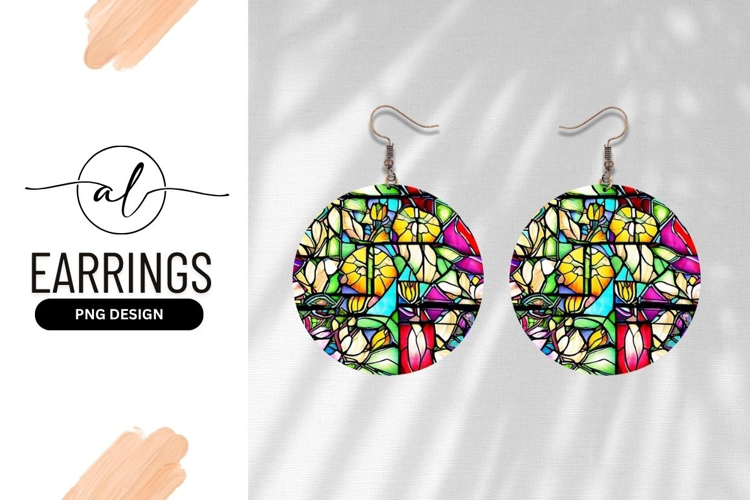 Colorful Round Stained Glass Floral Design Png
