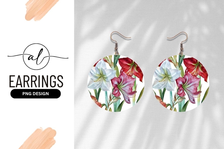 Watercolor Amaryllis Flower Arrangement Round Earring Png