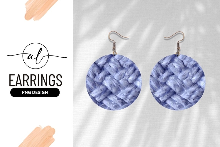Knitted Blue Fiber Textile Macro Round Earring Png