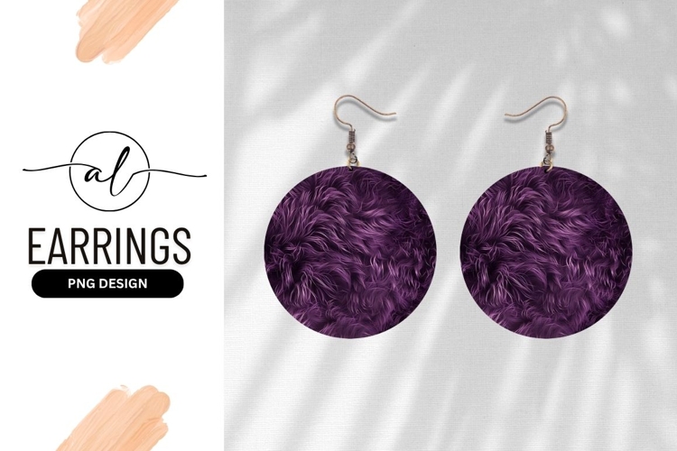 Purple Furry Texture Round Earring Png