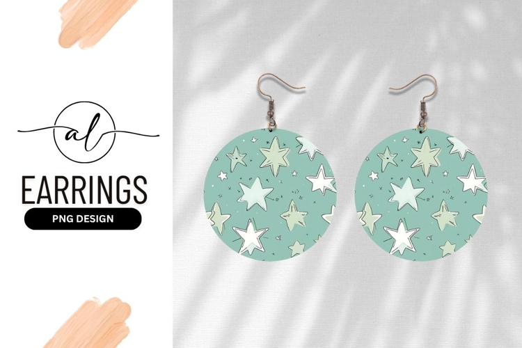 Teal Background With Star Illustration Round Earring Png example image 1