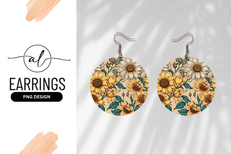 Sunflower Floral Pattern Round Earring Png