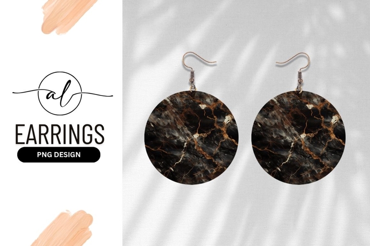 Black Marble Gold Veins Texture Round Earring Png example image 1