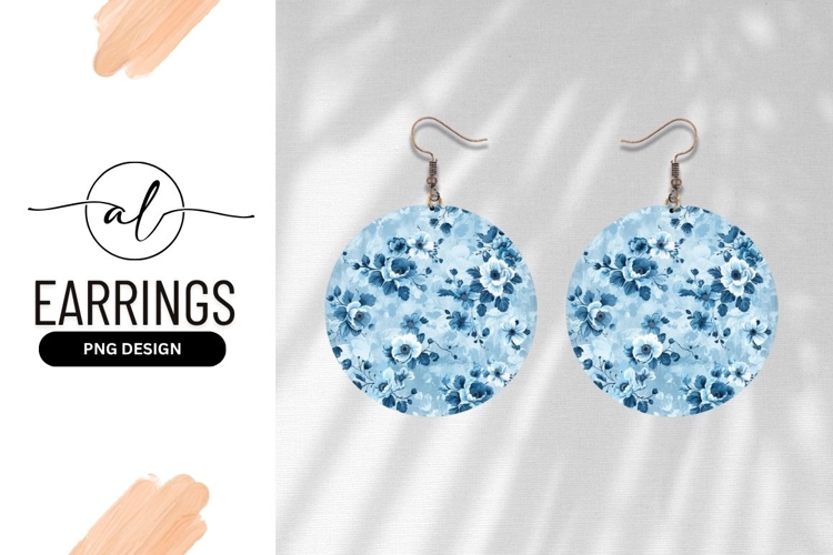 Floral Round Earring Png Blue Pattern