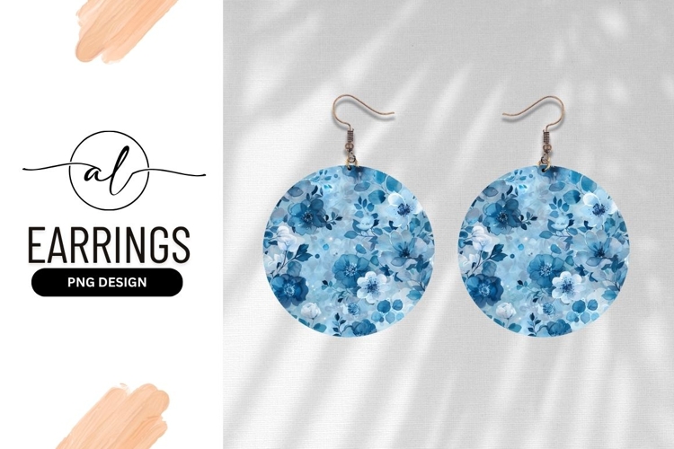 Blue Watercolor Floral Round Earring Png Design