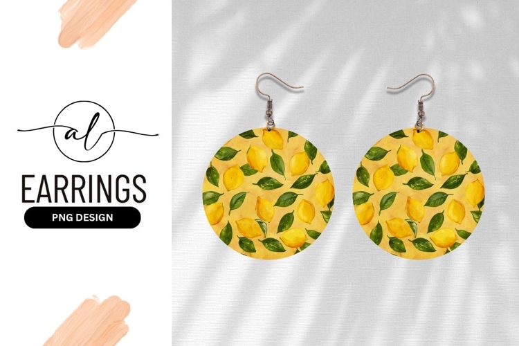 Lemon And Leaf Pattern Round Earring Png