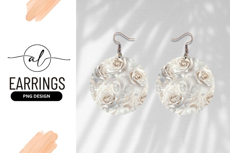 White Roses Floral Arrangement Round Earring Png