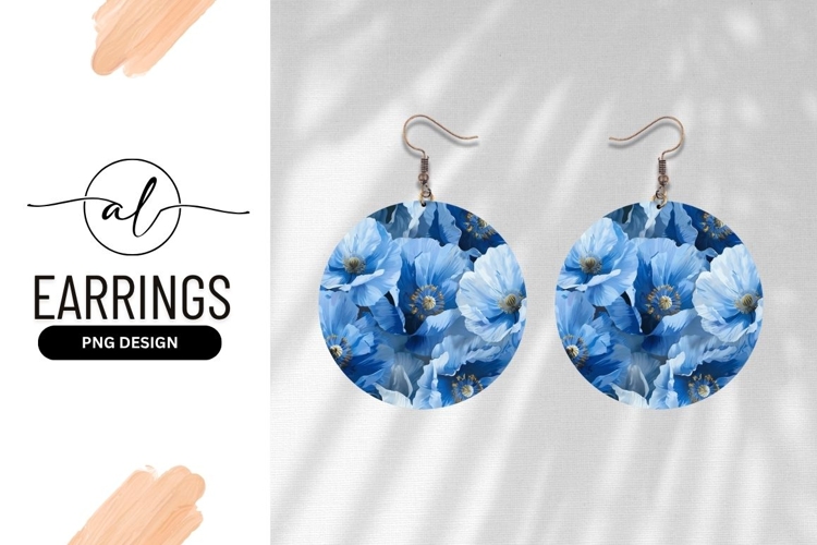 Blue Poppy Flowers Pattern Round Background