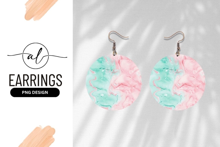 Pink And Green Marble Round Earring Png example image 1