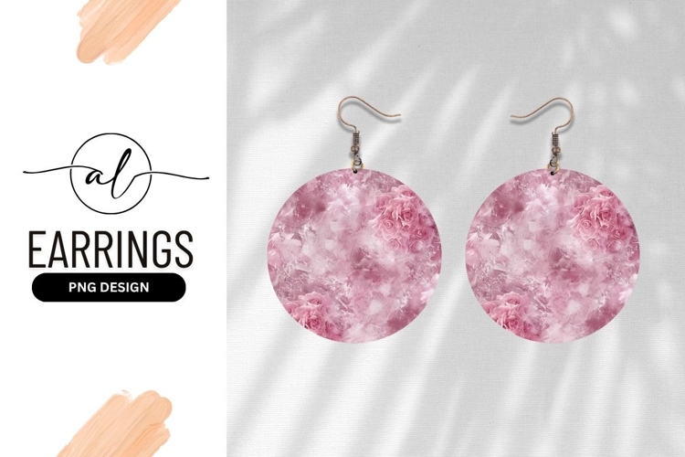 Pink Roses On Marble Texture Round Earring Png example image 1