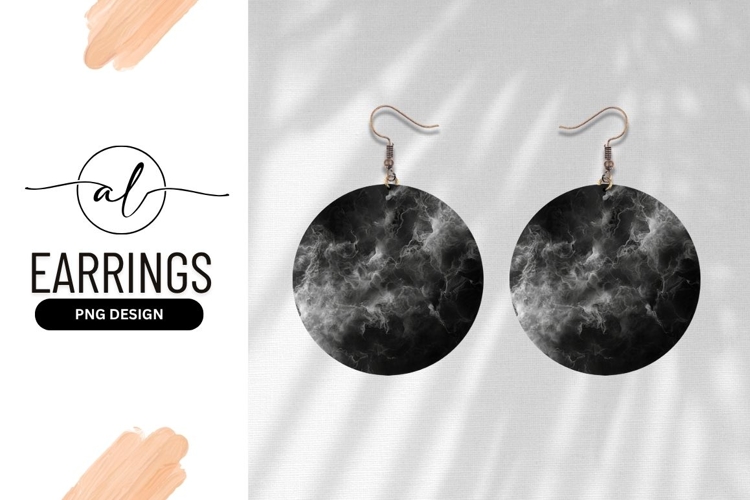 Abstract Black And White Round Earring Png example image 1