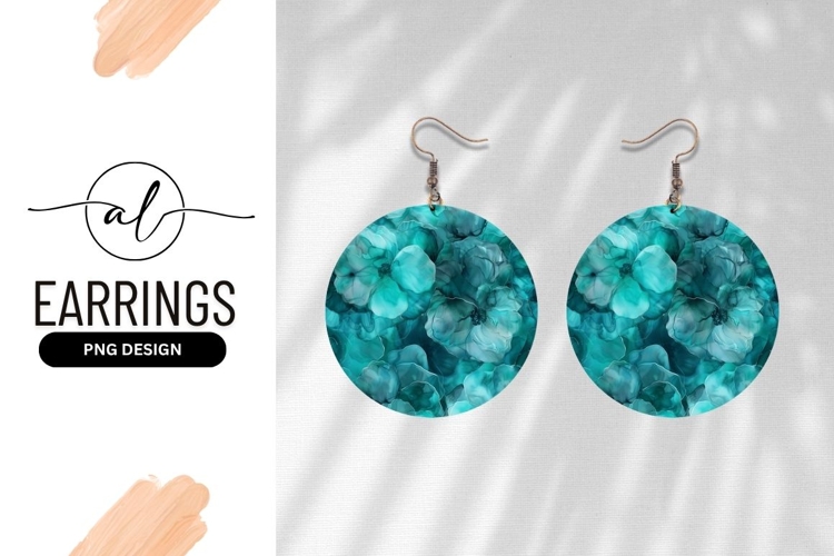 Turquoise Floral Seamless Pattern Round Earring Png example image 1