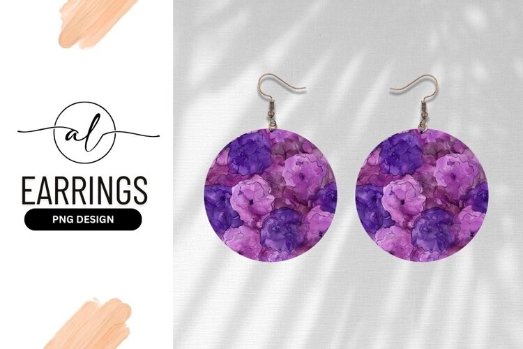 Purple Floral Circle Round Earring Png example image 1