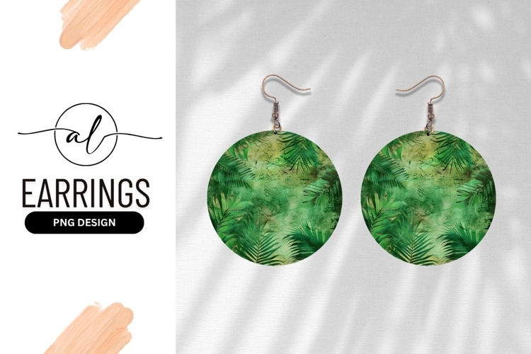 Tropical Green Leaves Circle Round Earring Png