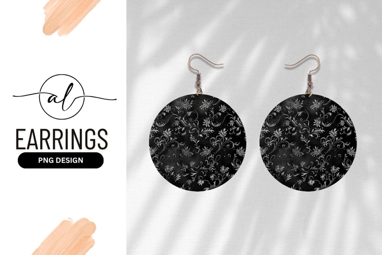 Black And White Floral Round Earring Png