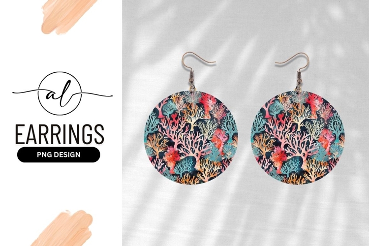 Watercolor Coral Circle Pattern Illustration Round Earring