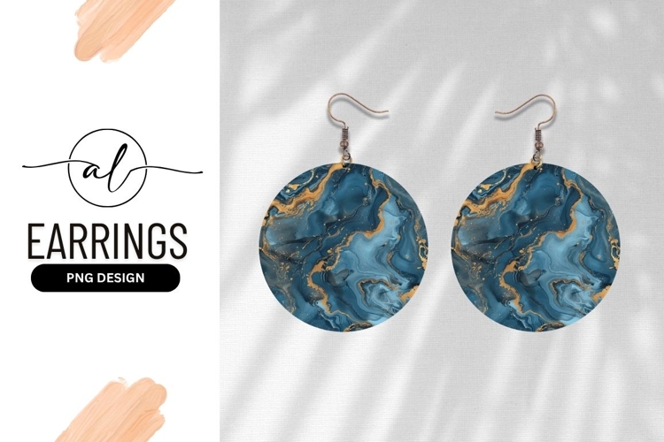 Blue And Gold Marble Round Earring Png