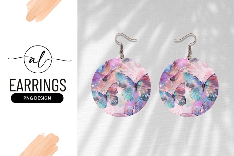 Round Earring Png With Butterfly Design