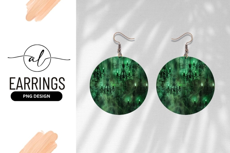 Green Gothic Chandeliers Round Earring Png