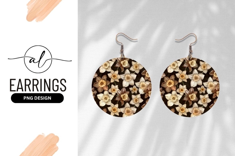 Daffodil Flowers Seamless Pattern Round Earring Png
